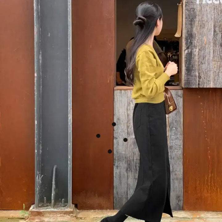 [BUNJANG] ATTRANGS H-Line Slit Long Skirt Black L / 아뜨랑스 H라인 슬릿 롱 스커트 블랙 L