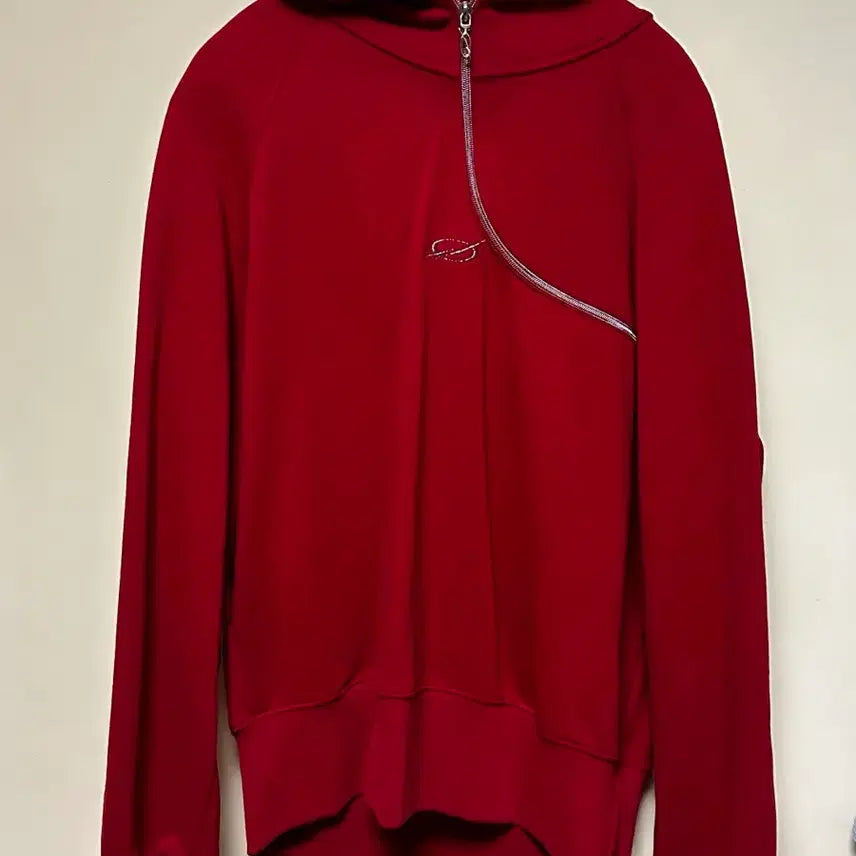 [BUNJANG] 51percent Diagonal Zipper Hoodie (Red) / (마지막)51퍼센트 51percent 사선 지퍼 후드티 (RED)