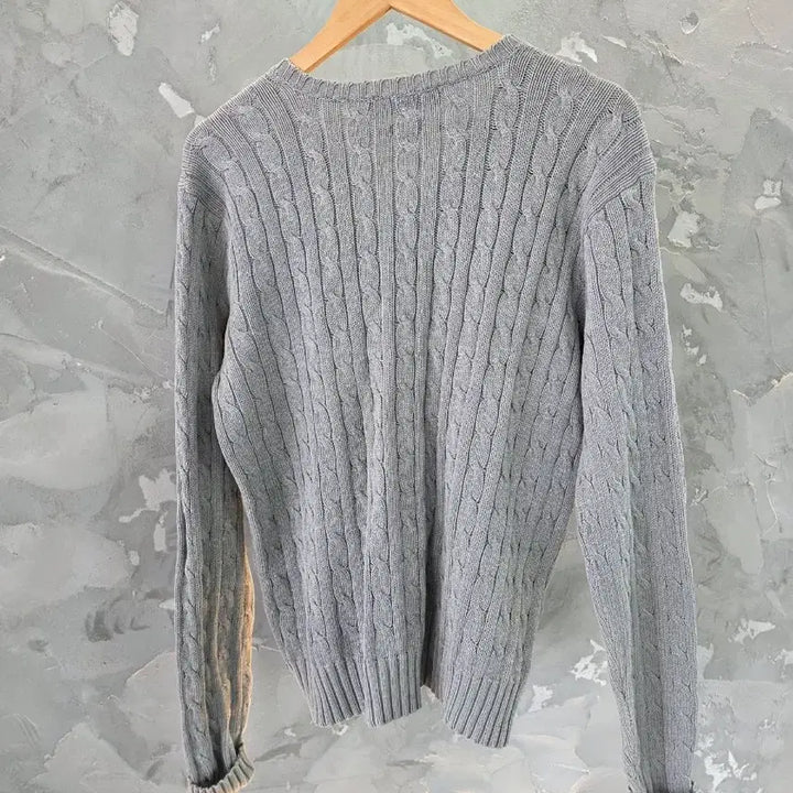 [BUNJANG] Polo Ralph Lauren Cable Knit V-Neck Sweater / 폴로 랄프로렌 브이넥 케이블 니트 그레이M