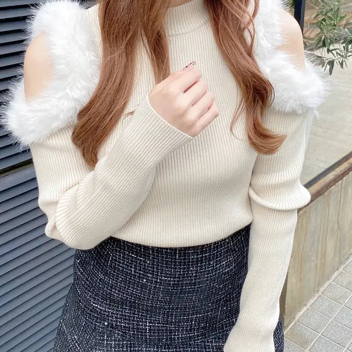 [BUNJANG] Ingni Off-Shoulder Knit Top / 잉그니 퍼 어깨트임니트 화이트 스나계 걸리 양산형
