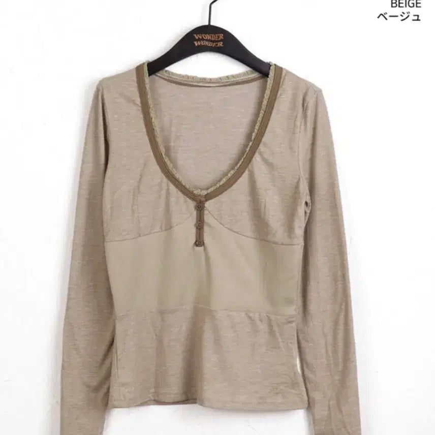 [BUNJANG] WonderWonder Zenki Ribbed Slim T-Shirt / 원더원더 젠키 단추 골지 슬림 티셔츠