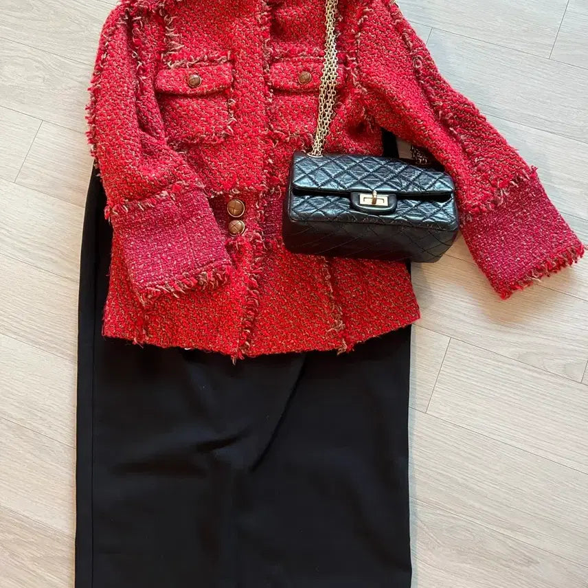 [BUNJANG] Tory Burch Red Tweed Chain Detail Jacket / 트리버치 레드 트위드 자켓