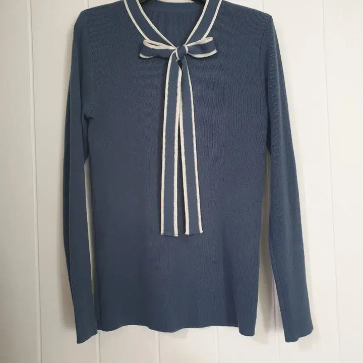 [BUNJANG] Blue Ribbon Point Knit Long Sleeve Top / (특가)블루 리본 포인트 니트 긴팔