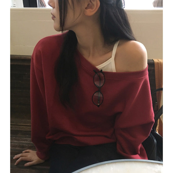 [BUNJANG] Gaenysra Burning Off-shoulder Sweatshirt / (새상품) 가내스라 버닝 오프숄더 맨투맨