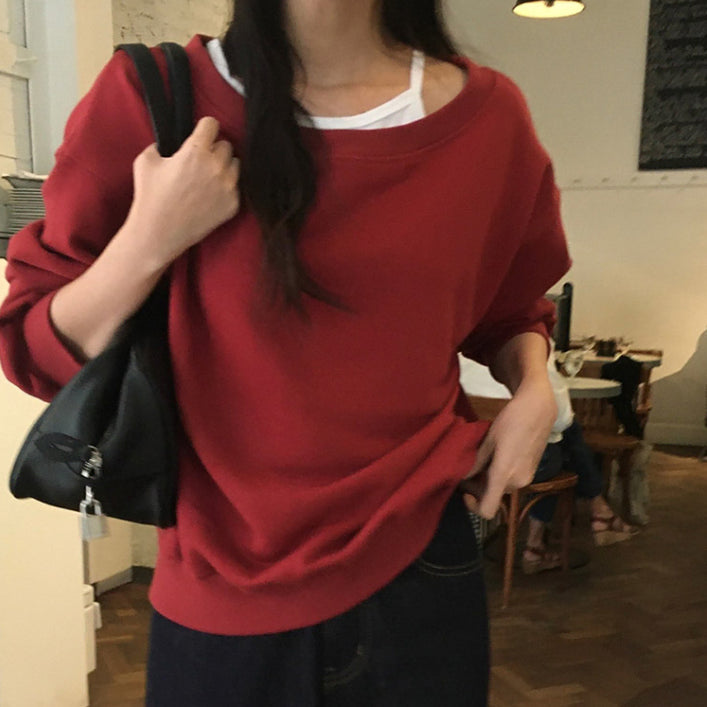 [BUNJANG] Gaenysra Burning Off-shoulder Sweatshirt / (새상품) 가내스라 버닝 오프숄더 맨투맨