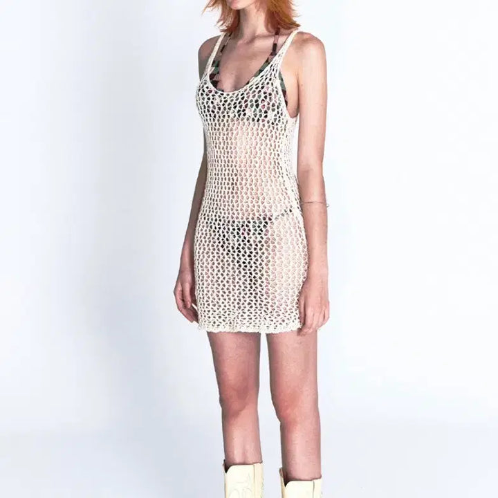 [BUNJANG] Current Crochet Sleeveless Mini Dress / 커렌트) 크로셰 슬리브리스 미니 원피스 드레스