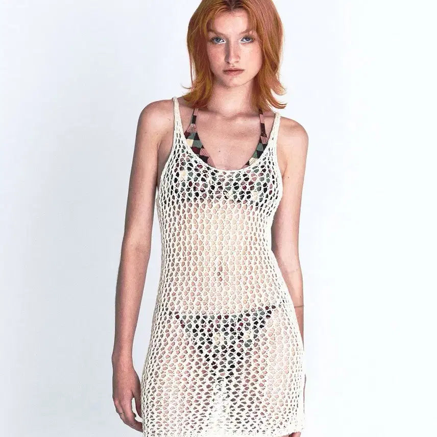 [BUNJANG] Current Crochet Sleeveless Mini Dress / 커렌트) 크로셰 슬리브리스 미니 원피스 드레스