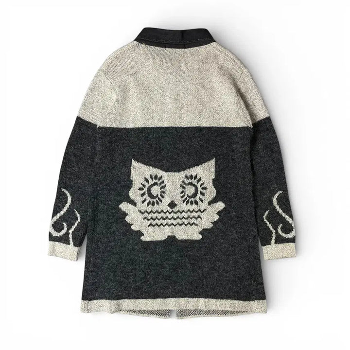 [BUNJANG] Lascolinas Gray Black Owl Pocket Cardigan M / Lascolinas 그레이 블랙 올빼미 포켓 카라 가디건 M