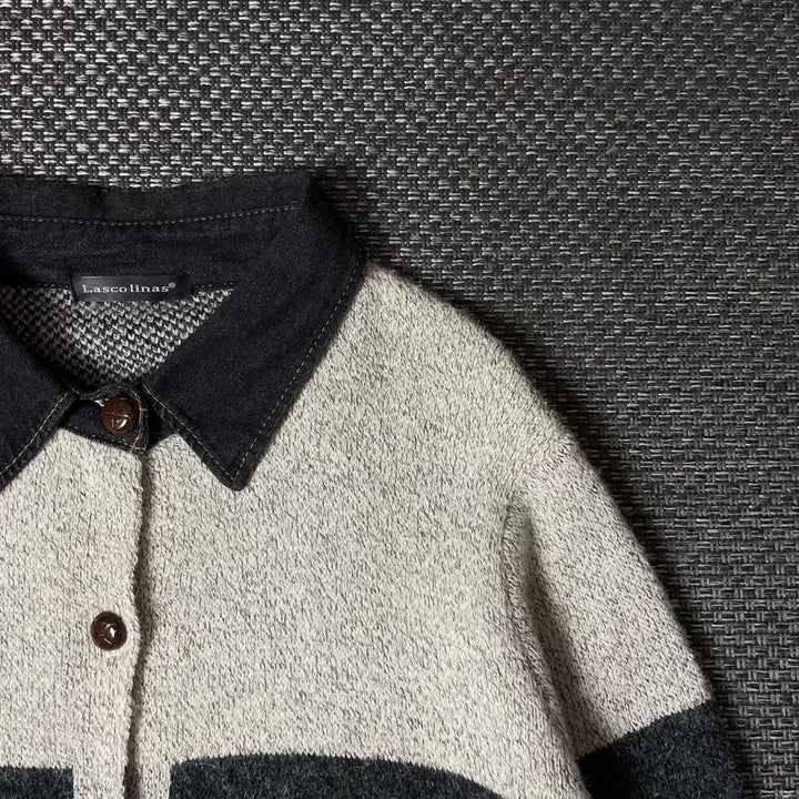 [BUNJANG] Lascolinas Gray Black Owl Pocket Cardigan M / Lascolinas 그레이 블랙 올빼미 포켓 카라 가디건 M