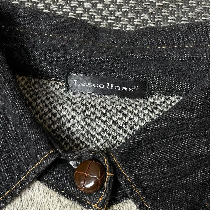 [BUNJANG] Lascolinas Gray Black Owl Pocket Cardigan M / Lascolinas 그레이 블랙 올빼미 포켓 카라 가디건 M