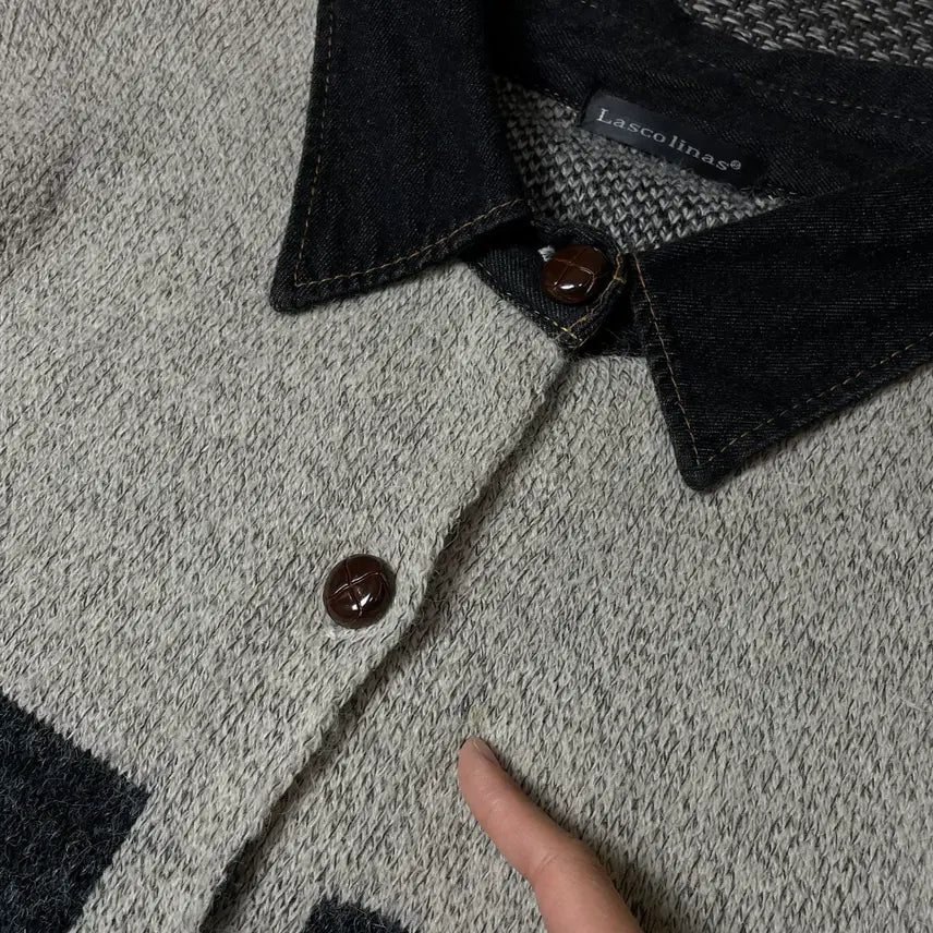 [BUNJANG] Lascolinas Gray Black Owl Pocket Cardigan M / Lascolinas 그레이 블랙 올빼미 포켓 카라 가디건 M