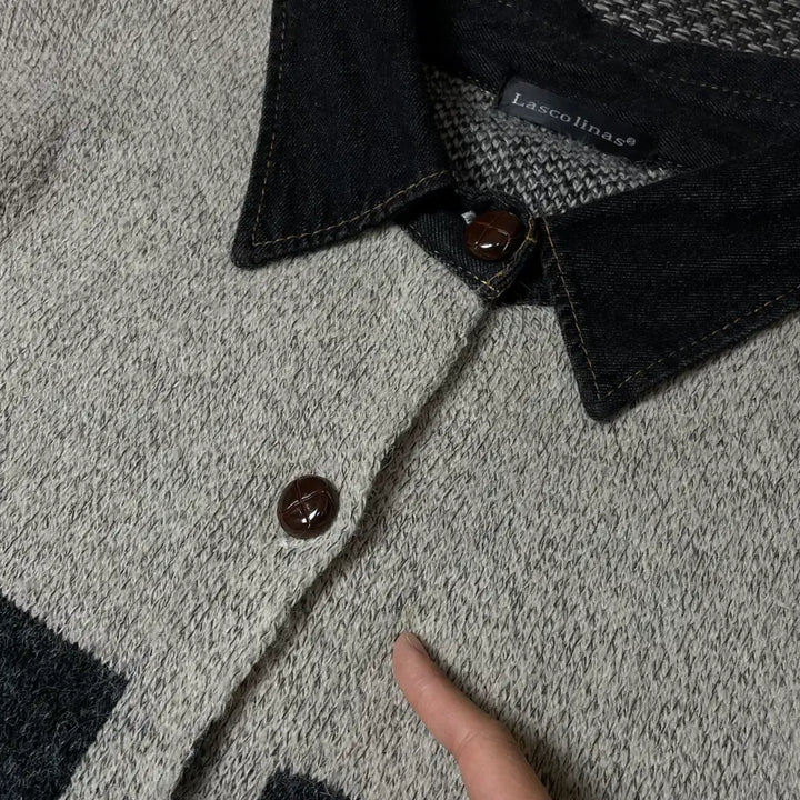 [BUNJANG] Lascolinas Gray Black Owl Pocket Cardigan M / Lascolinas 그레이 블랙 올빼미 포켓 카라 가디건 M