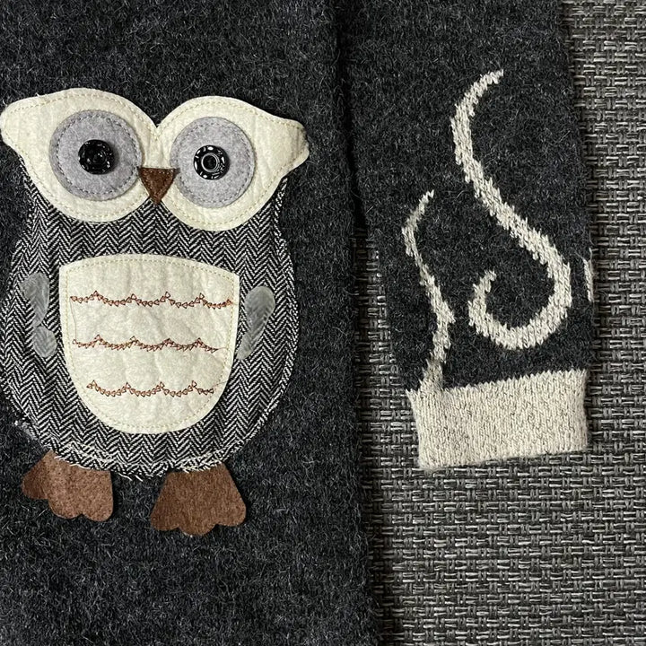 [BUNJANG] Lascolinas Gray Black Owl Pocket Cardigan M / Lascolinas 그레이 블랙 올빼미 포켓 카라 가디건 M