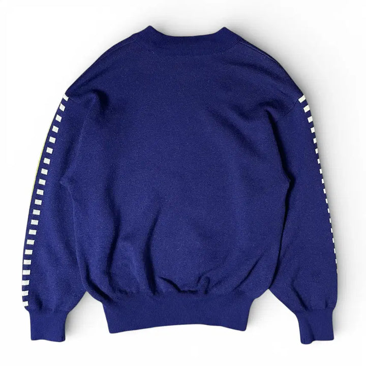 [BUNJANG] Lancel Blue Purple Yellow Jacquard Logo Knit Sweater M / 란셀 블루 퍼플 옐로우 자카드 로고 포인트 니트 M