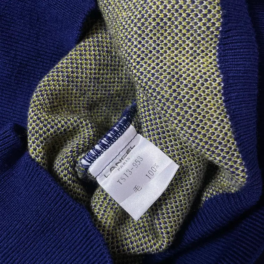[BUNJANG] Lancel Blue Purple Yellow Jacquard Logo Knit Sweater M / 란셀 블루 퍼플 옐로우 자카드 로고 포인트 니트 M