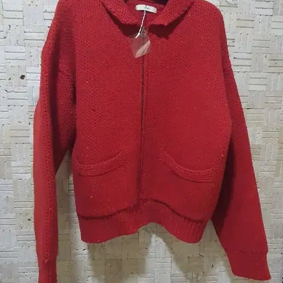[BUNJANG] Unusually Red Knit Zip-Up Cardigan / unusually 브랜드의 빨간색 니트 집업