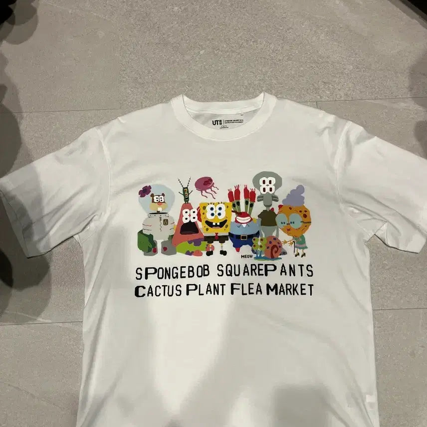 [BUNJANG] Uniqlo SpongeBob T-shirt White L / 유니클로 스폰지밥 티셔츠 화이트 L