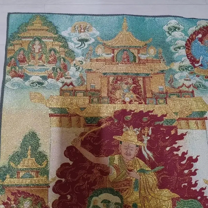 [BUNJANG] Buddhist Thangka Painting with Guardian Deity Riding a Lion / 사자를 탄 호법신 불화탱화 탕카 불교 실로만든자수 새상품