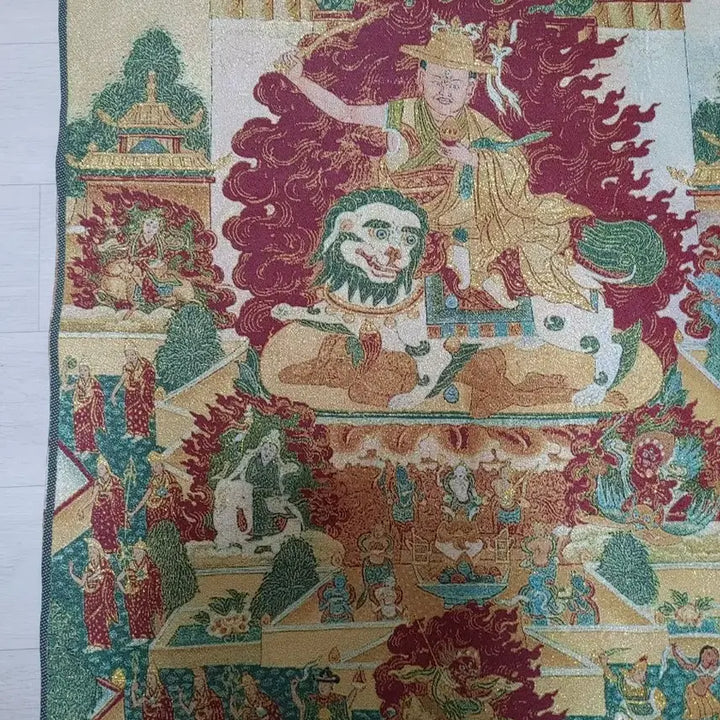 [BUNJANG] Buddhist Thangka Painting with Guardian Deity Riding a Lion / 사자를 탄 호법신 불화탱화 탕카 불교 실로만든자수 새상품