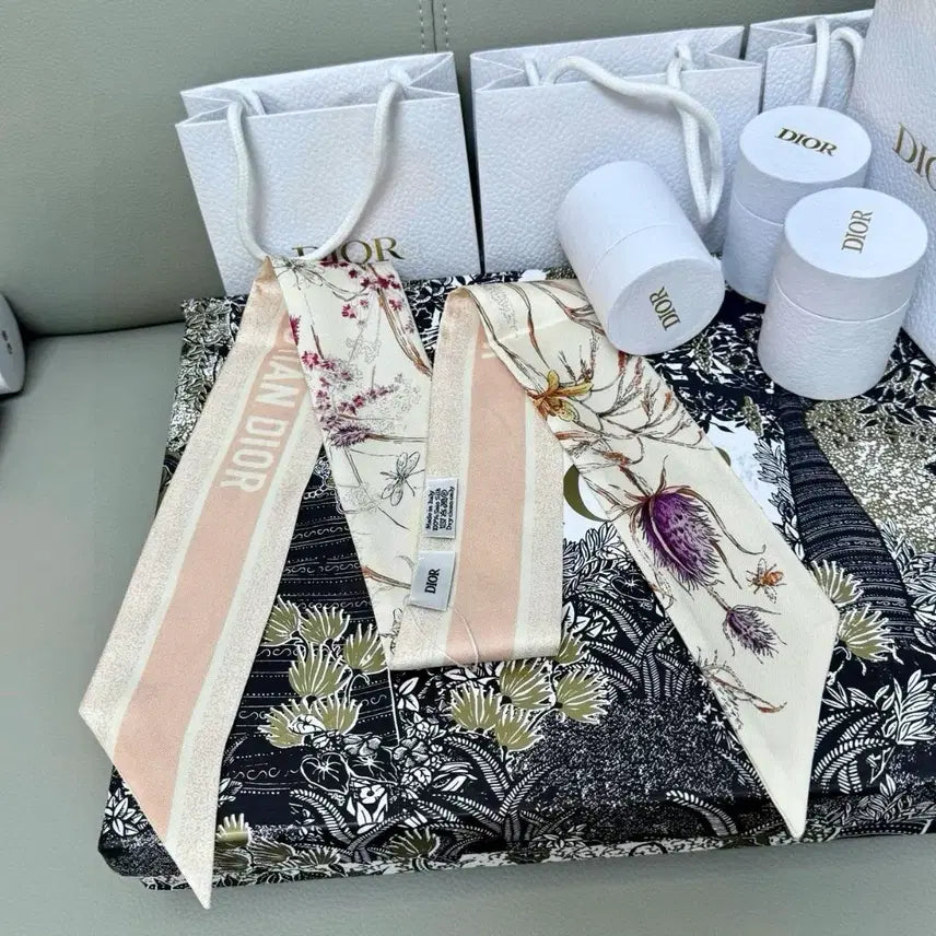 [BUNJANG] Dior Mitza Floral Pink Silk Scarf / 디올 미차 스카프 플로럴/핑크