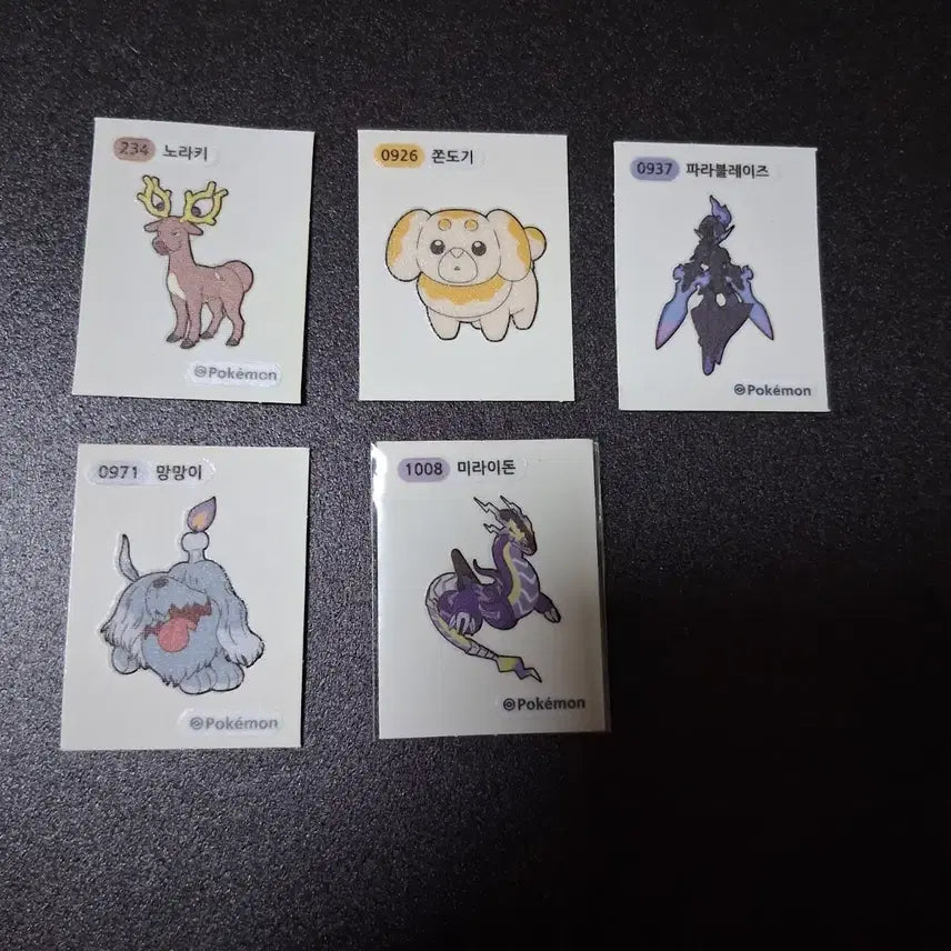 [BUNJANG] Pokemon TCG Stickers 5-Piece Bundle (Gen 2, 9, 10) / 포켓 띠부 2,9,10 세대 노라 쫀도 파라 망망 미라 5장 일괄