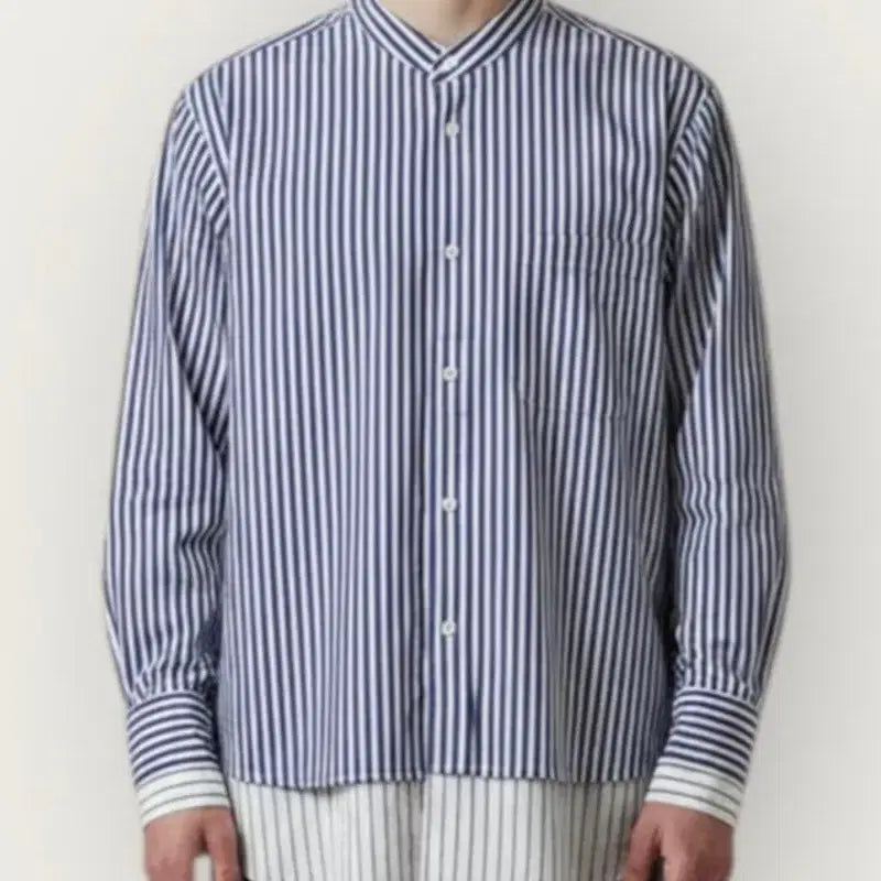[BUNJANG] Solid Homme Layering Shirt (Men) - Navy Stripe / 솔리드옴므 레이어링 셔츠(남성) 46