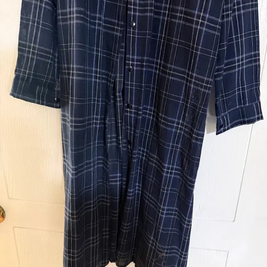 [BUNJANG] Slowand Navy Check Long Dress / 슬로우앤드 네이비체크 롱원피스