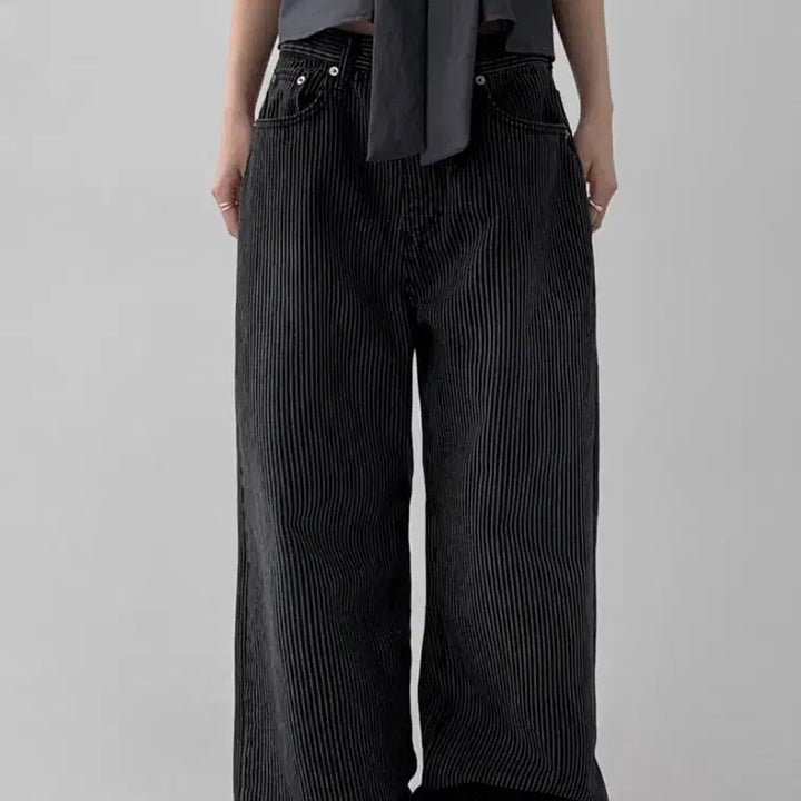 [BUNJANG] Manique Limonde Stripe Wide Cotton Pants (Black, S) / 매니크 리몽드 스트라이프 와이드 코튼팬츠(블랙 s)