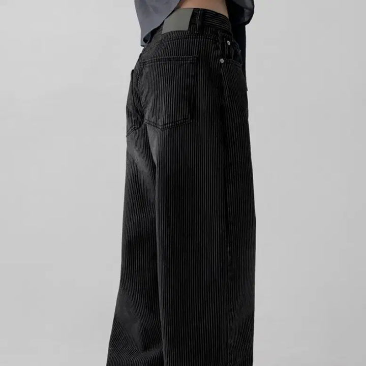 [BUNJANG] Manique Limonde Stripe Wide Cotton Pants (Black, S) / 매니크 리몽드 스트라이프 와이드 코튼팬츠(블랙 s)