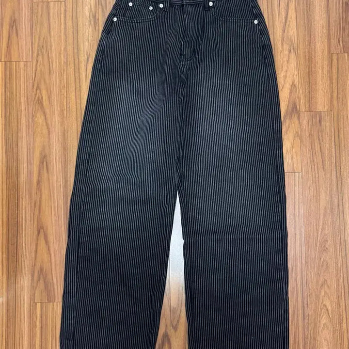 [BUNJANG] Manique Limonde Stripe Wide Cotton Pants (Black, S) / 매니크 리몽드 스트라이프 와이드 코튼팬츠(블랙 s)