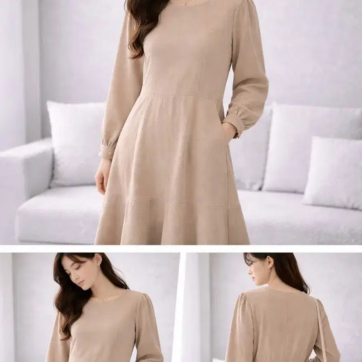 [SOLD OUT] 베이지 톤 코듀로이 롱 원피스