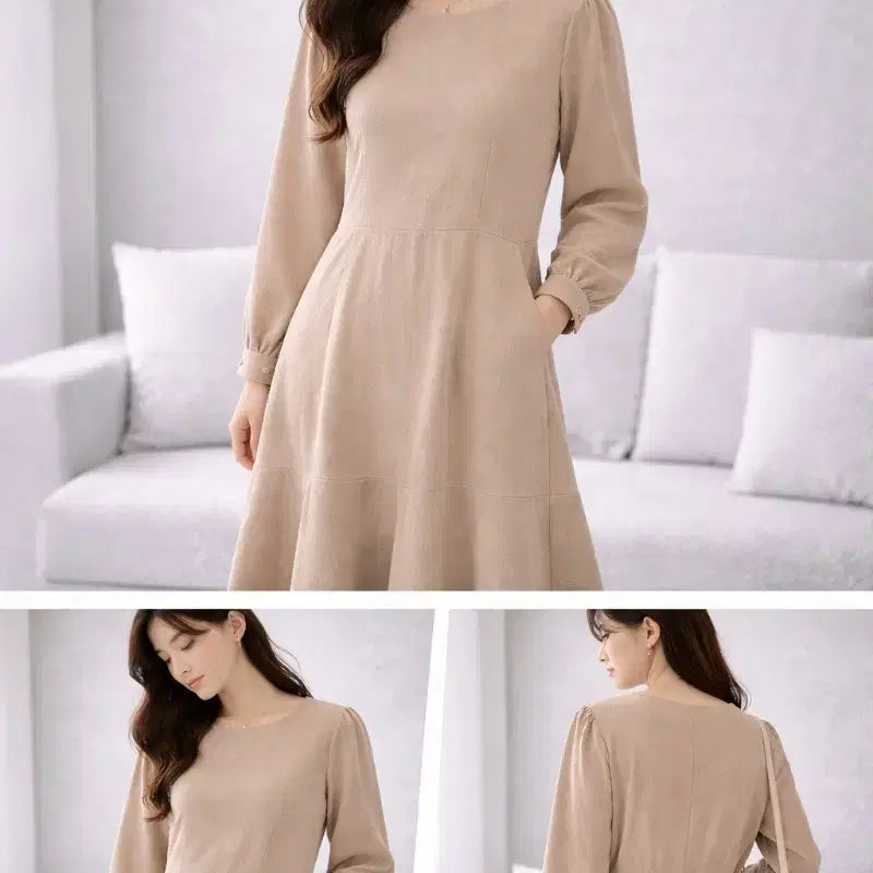 [SOLD OUT] 베이지 톤 코듀로이 롱 원피스