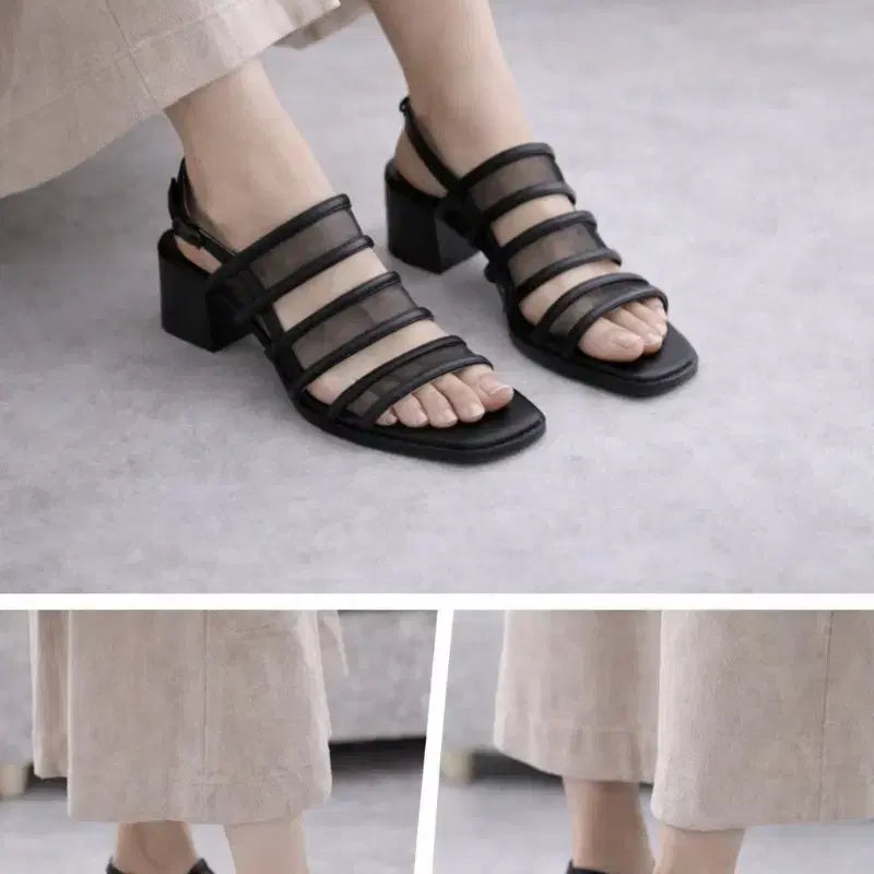 [SOLD OUT] 블랙 힐 샌들 스트랩 뮬 슈즈