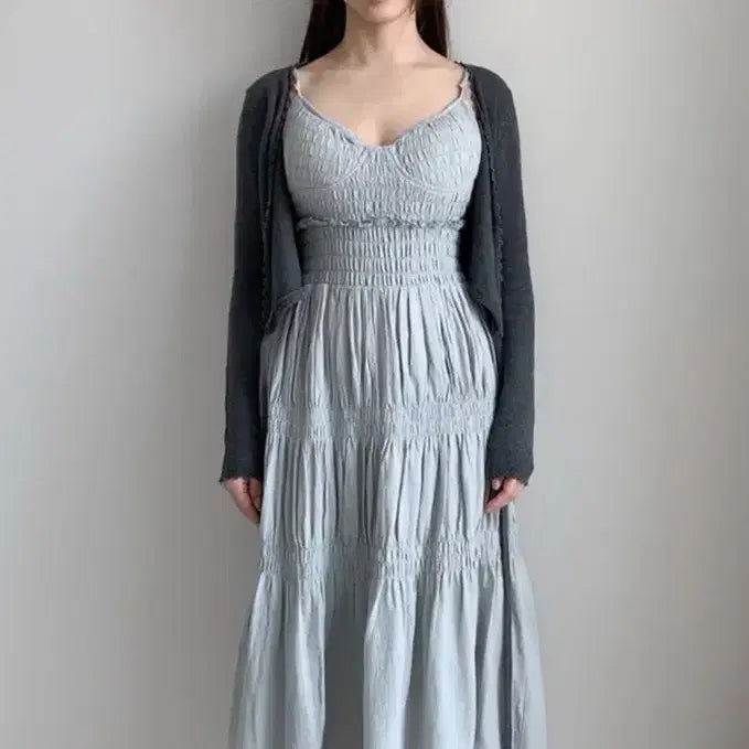 [BUNJANG] EALOYI Lace Charcoal Crop Robe Cardigan / 이알로이지 lace charcoal crop robe cardigan