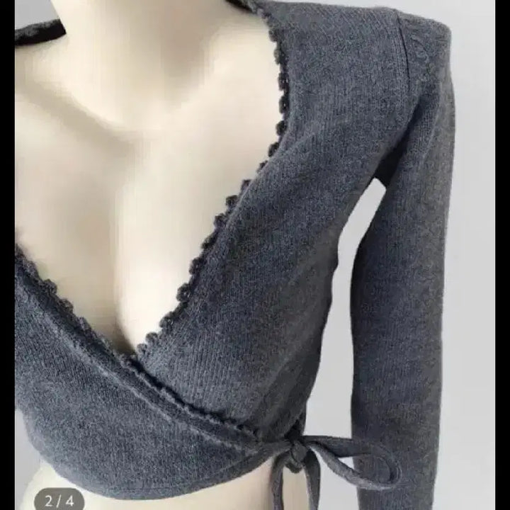 [BUNJANG] EALOYI Lace Charcoal Crop Robe Cardigan / 이알로이지 lace charcoal crop robe cardigan