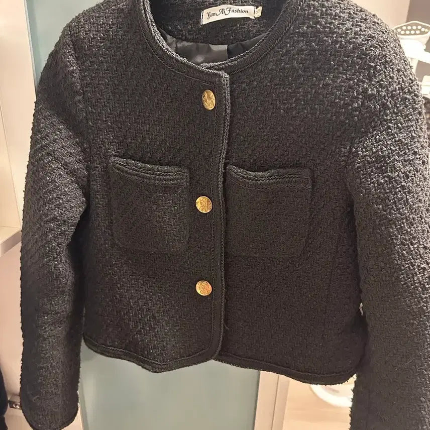 [BUNJANG] Celine-style Tweed Short Jacket / 셀린느st 노카라 트위드 숏 자켓