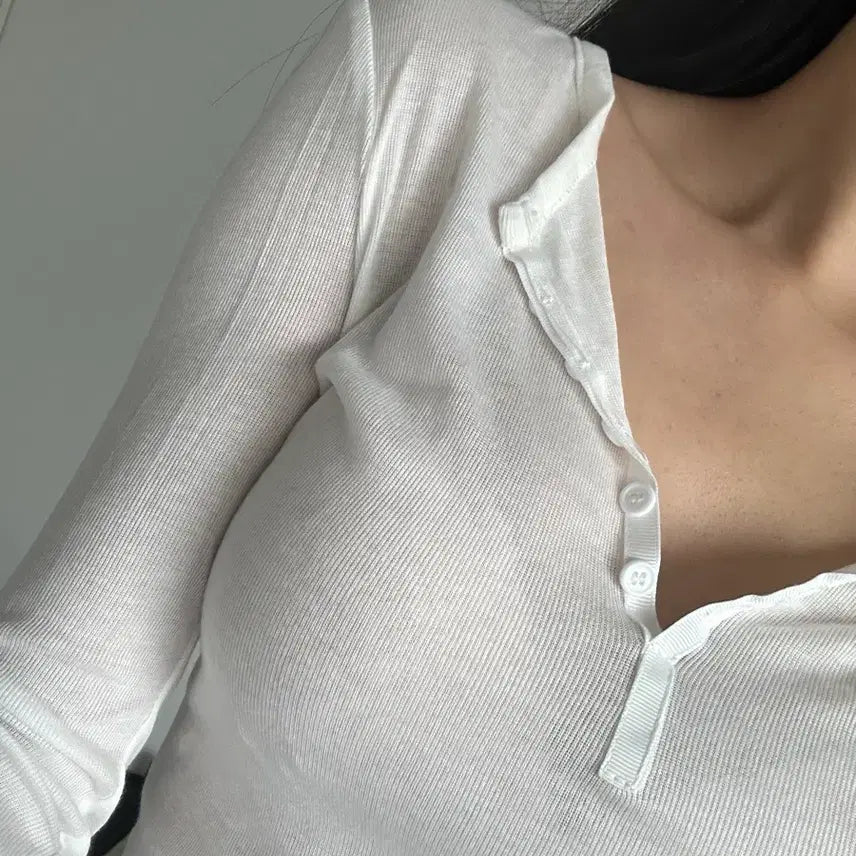 [BUNJANG] White Thin Long Sleeve T-Shirt (New) / 얇은 티셔츠 새상품