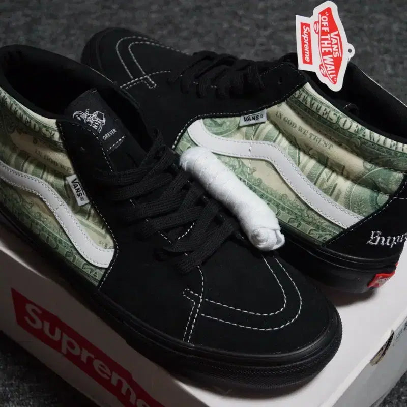 [BUNJANG] Vans Supreme Skate Grosso Mid Dollar Black Sneakers / (300) 반스 X 슈프림 23SS 스케이트 그로소 미드 달러 블랙