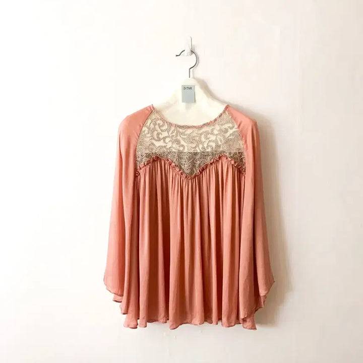 [BUNJANG] Paul &amp; Joe Silk Lace Shirred Blouse / [S] 폴앤조 실크 코르돈 레이스 플레어 블라우스