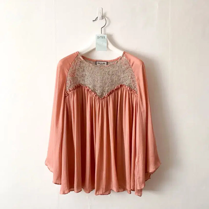 [BUNJANG] Paul &amp; Joe Silk Lace Shirred Blouse / [S] 폴앤조 실크 코르돈 레이스 플레어 블라우스