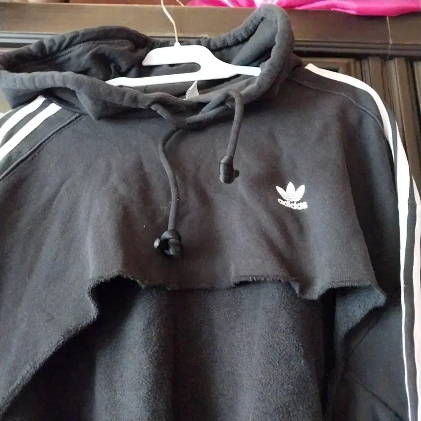 [BUNJANG] Adidas Cropped Hoodie Black / 아디다스 삼선 크롭 후드티 블랙