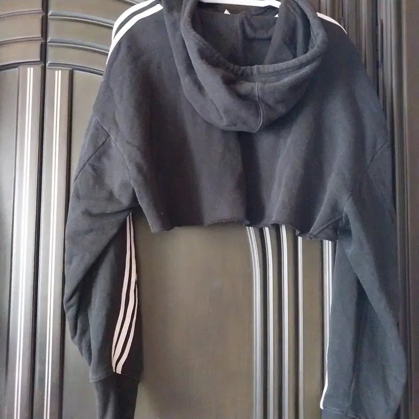 [BUNJANG] Adidas Cropped Hoodie Black / 아디다스 삼선 크롭 후드티 블랙