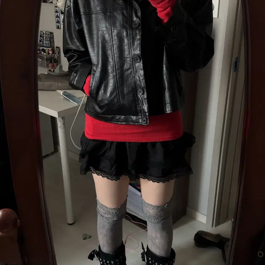 [BUNJANG] Vintage Crop Leather Jacket / 빈티지 크롭 레더 자켓
