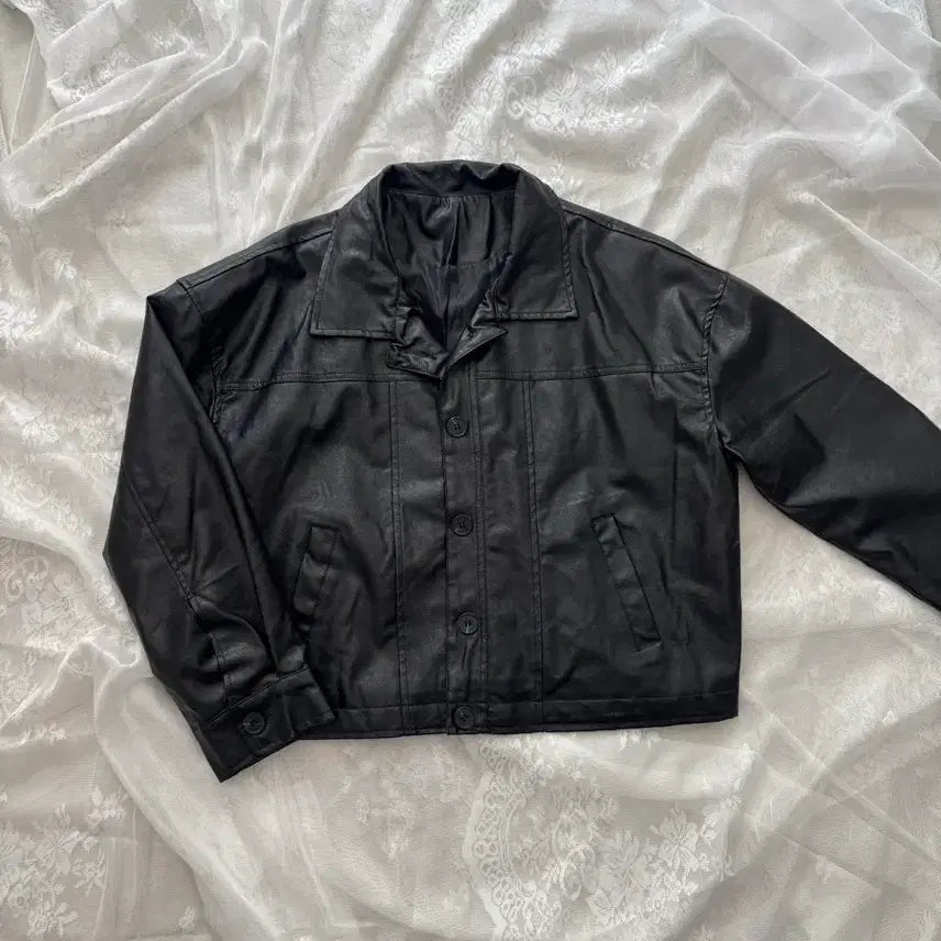 [BUNJANG] Vintage Crop Leather Jacket / 빈티지 크롭 레더 자켓