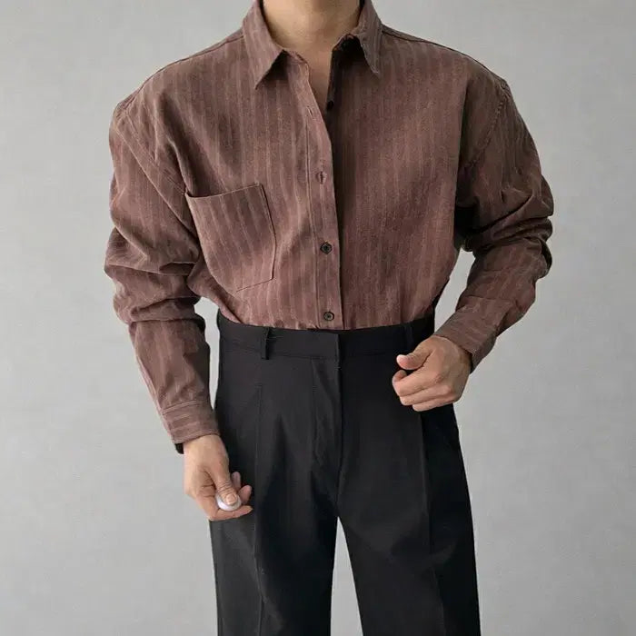 [BUNJANG] Rave Freak Striped Suede Classic Shirt / 남자 스트라이프 스웨이드 클래식 셔츠 3컬러