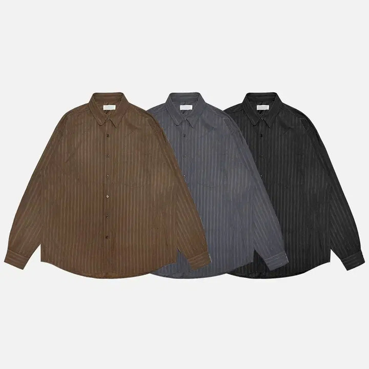 [BUNJANG] Rave Freak Striped Suede Classic Shirt / 남자 스트라이프 스웨이드 클래식 셔츠 3컬러