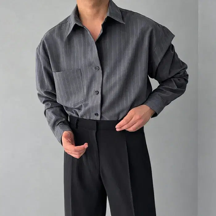 [BUNJANG] Rave Freak Striped Suede Classic Shirt / 남자 스트라이프 스웨이드 클래식 셔츠 3컬러