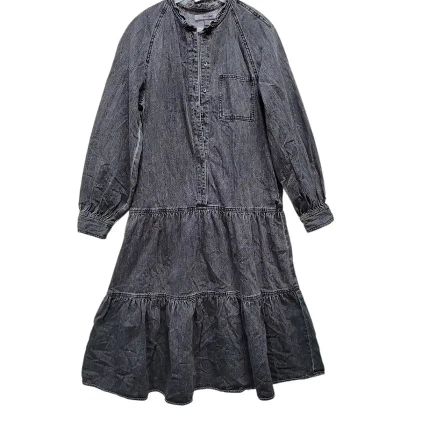 [BUNJANG] Black Denim Frill Dress / 블랙 멜린지컬러 부드러운 데님면 100퍼 프릴 원피스