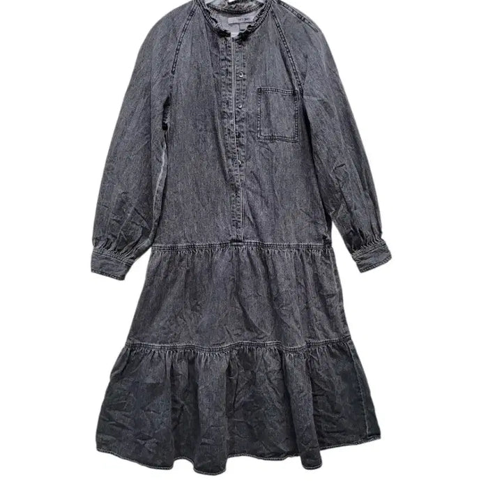 [BUNJANG] Black Denim Frill Dress / 블랙 멜린지컬러 부드러운 데님면 100퍼 프릴 원피스