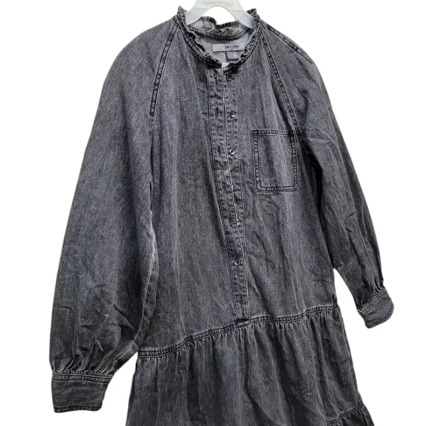 [BUNJANG] Black Denim Frill Dress / 블랙 멜린지컬러 부드러운 데님면 100퍼 프릴 원피스